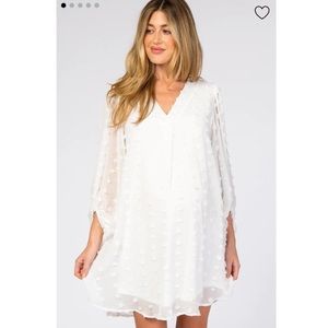 White Swiss Dot Bubble Sleeve Maternity Dress